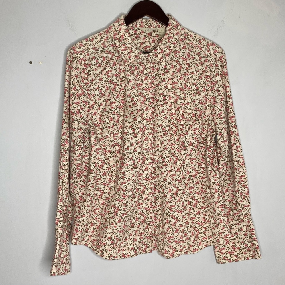 J. Jill Size Large Micro Corduroy Ditzy Floral Snap Front Button Down Shirt - Picture 2 of 9